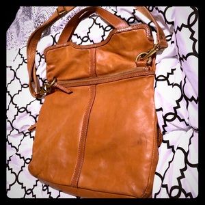 FOSSIL Erin Cognac Brown Leather Foldover Tote